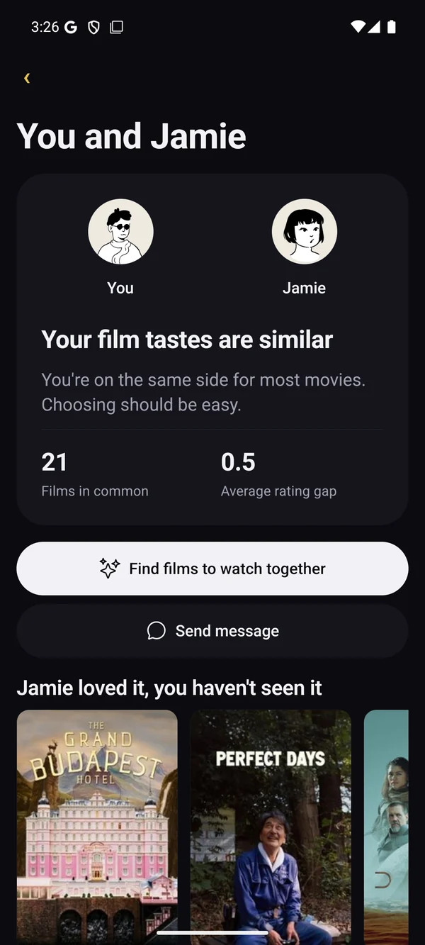 Compare your tastes. Find a film together.