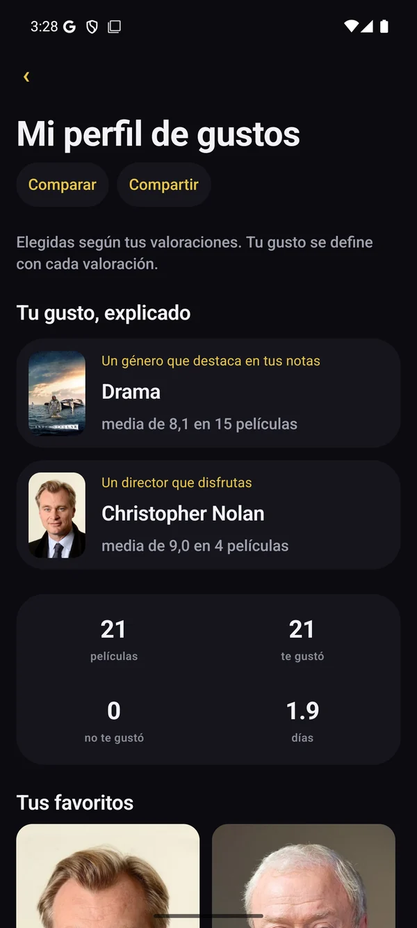 Los géneros, actores y directores que te gustan.