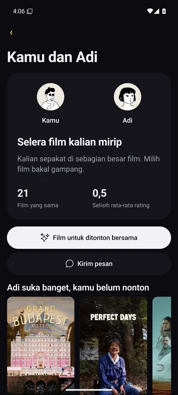 Bandingkan selera dan pilih film bersama.