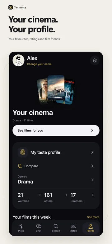 Profile: Your ratings, favourites and taste at a glance